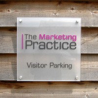 Acrylic sign with frosted vinyl to reverse and vinyl graphics to face